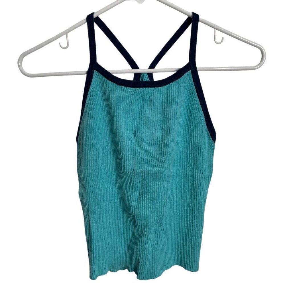 Vtg Y2K Jaime Scott Sweater Racerback Tank L Cropped Camisole Tank Teal Navy